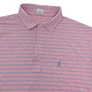 Hangin Out Pink Blue Stripe Polo Shirt Mens Large Cotton Spandex Pocket Logo